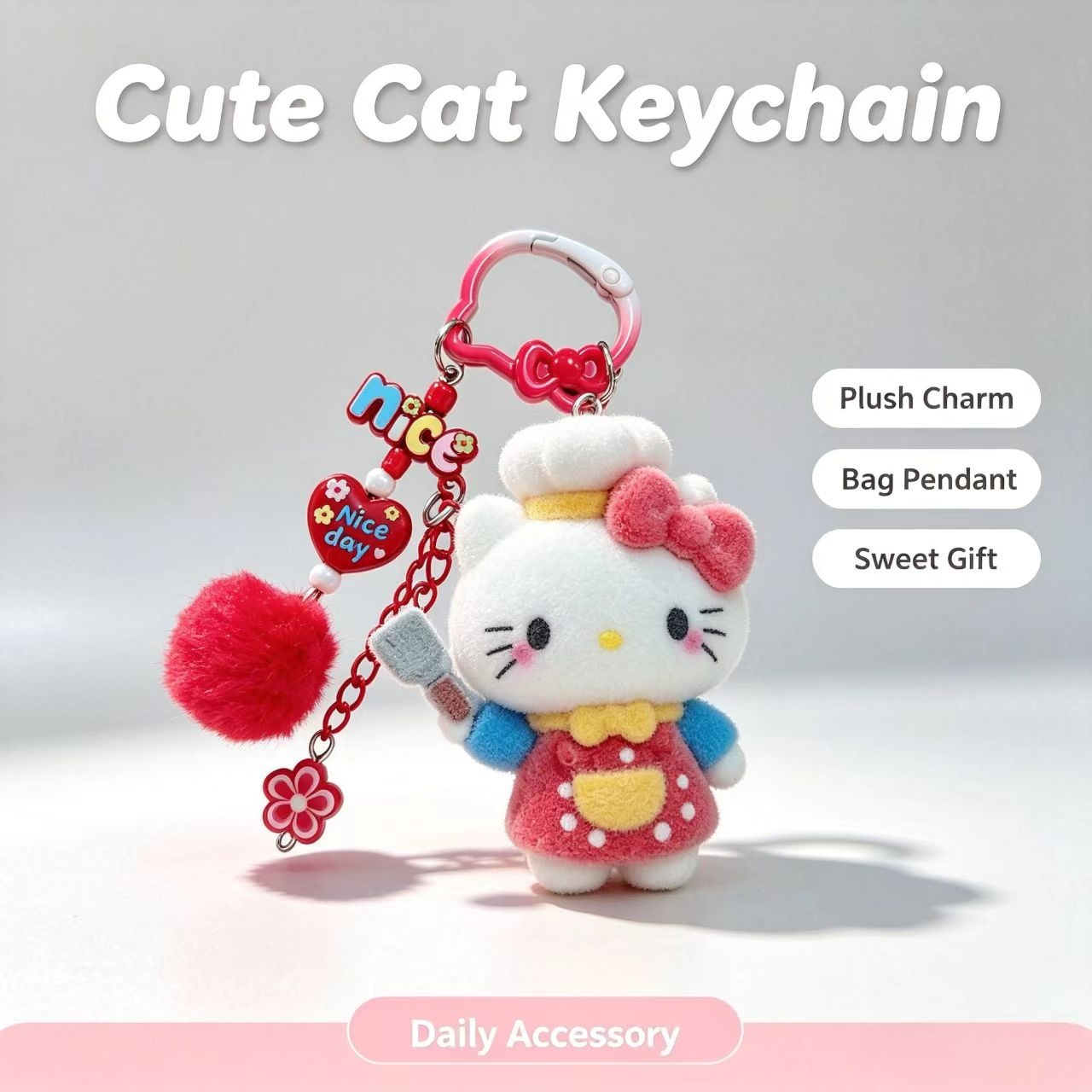 Women'S Key Accessories - Fashion Flocked Cat Keychain Cute Chef