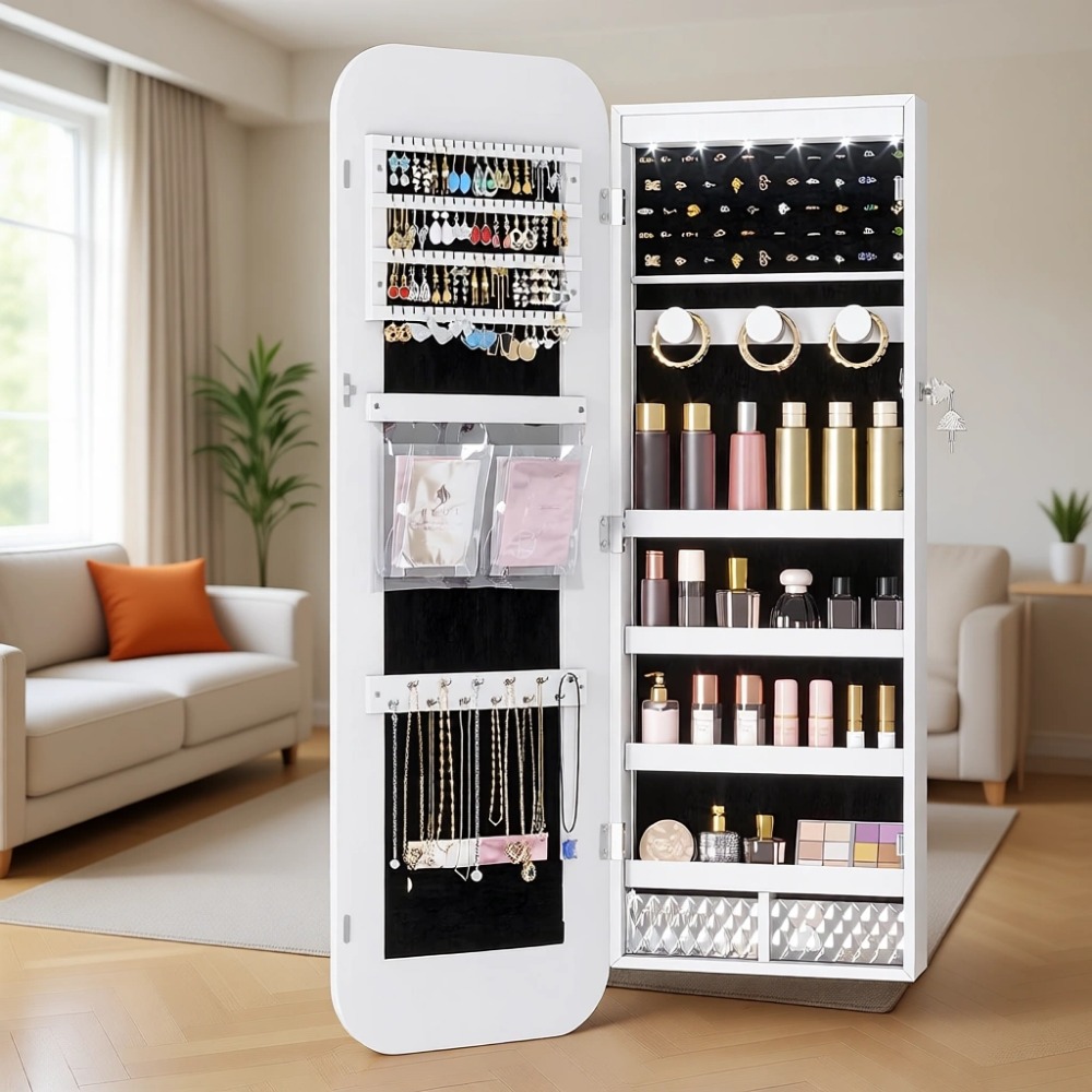 Women Accessories Organizer - LED Lighted Jewelry Cabinet with Mirror,