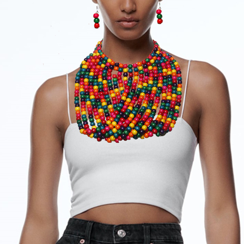Women'S Accessories Amazon - African style wood bead fringed multi-layer