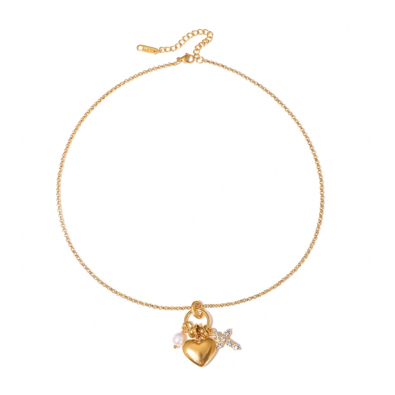Women Accessories Meaning - Adjustable Chain Heart Crucifix Pearls Pendant