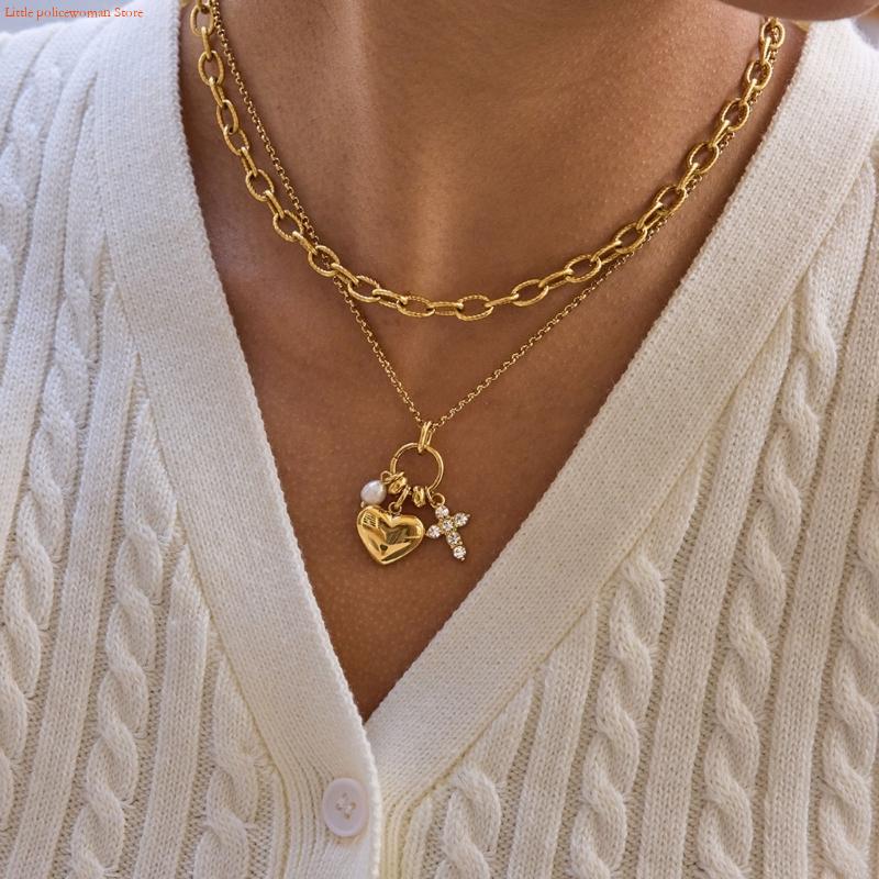 Women Accessories Meaning - F92D Adjustable Chain Heart Crucifix Pearls
