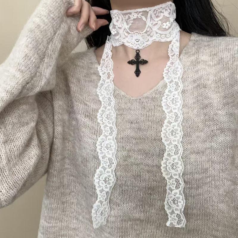 Long Sexy Lace Choker with Bla - Women'S Victorian Accessories 评论和价格