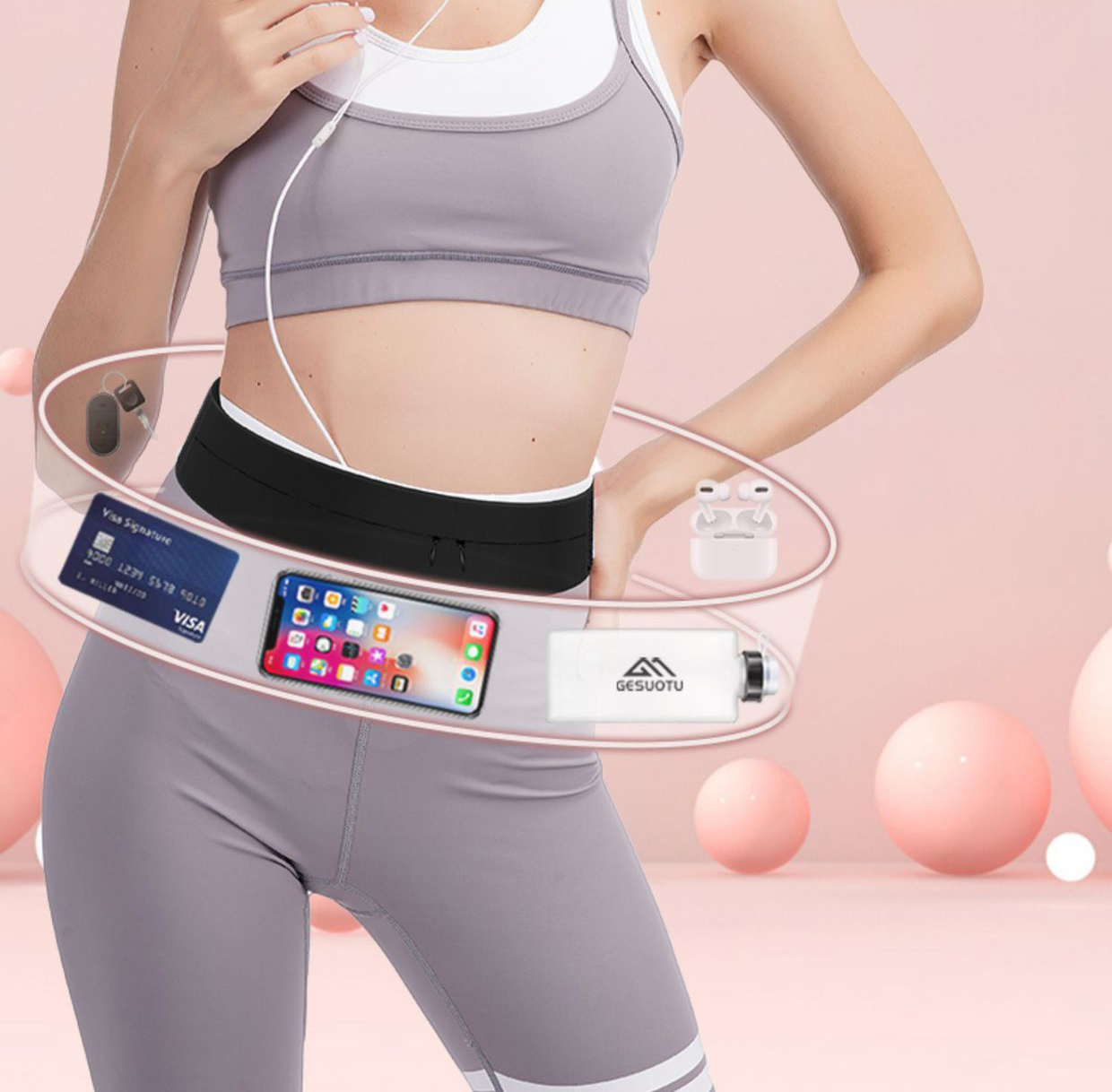 Running Belt Waist Bag with Wa - Women'S Running Accessories 评论和价格