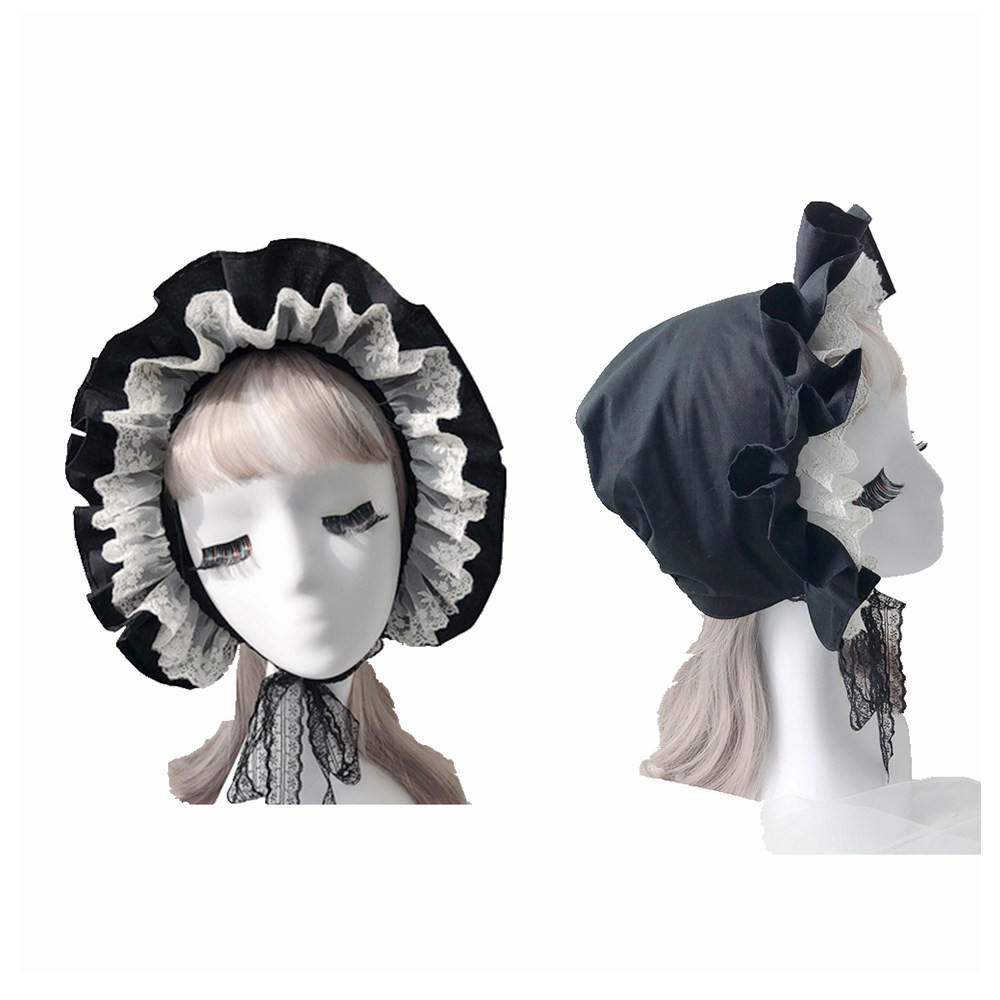 Lolita Ruffled Bonnet Hat Wome - Women'S Victorian Accessories 评论和价格