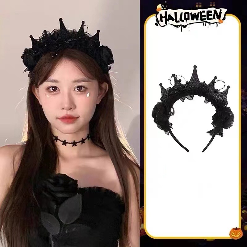 Gothic Black Rose Lace Crown H - Women'S Victorian Accessories 评论和价格